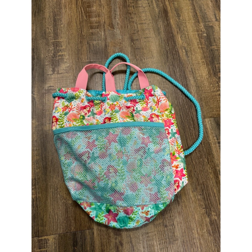 Disney Drawstring Backpack Unisex One Size Multicolor Floral Mesh Pocket